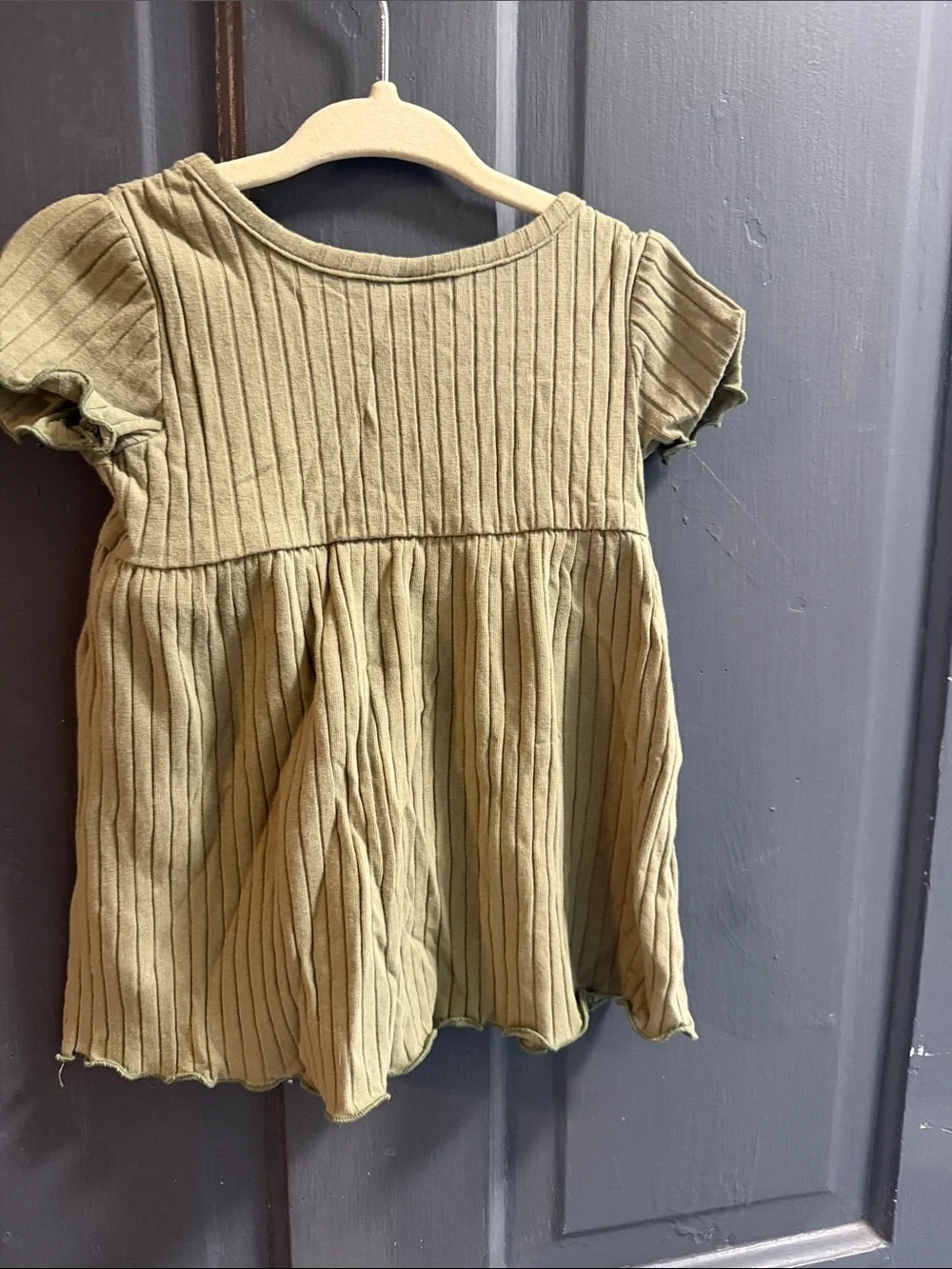 Baby Girl Ribbed Knit Dress in Olive Green